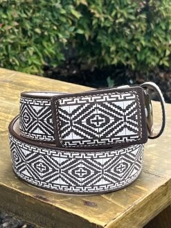 Flor Lazer Cut Leather Belt - Cafe (Brown) / Blanco (White)