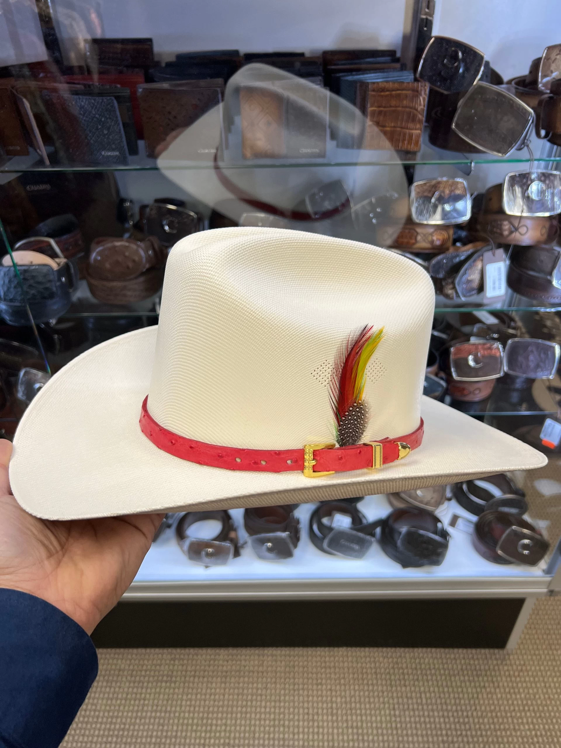 Tombstone 1000x Johnson (Copa Alta) With Genuine Red Ostrich Leather Band 3 Tombstone 1000x Johnson (Copa Alta) With Genuine Red Ostrich Leather Band