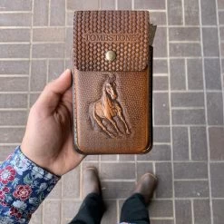 Tombstone Leather Tooled Dark Brown Horse Cell Phone Case