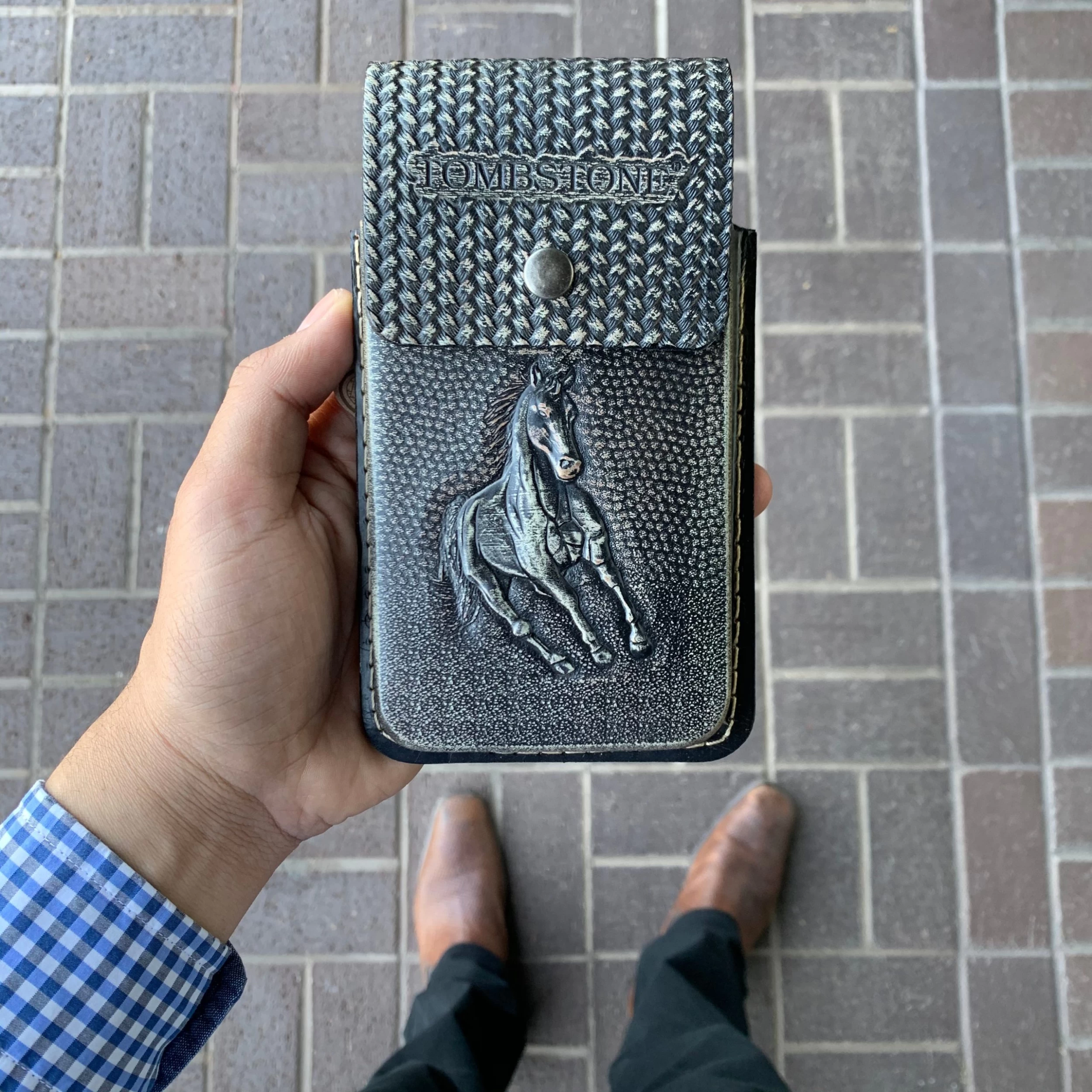 Tombstone Leather Tooled Black Horse Cell Phone Case 3 Tombstone Leather Tooled Black Horse Cell Phone Case