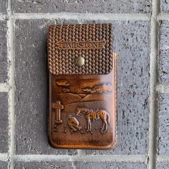 Tombstone Dark Brown Leather Tooled Ranch Cell Phone Case