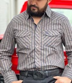 Camisa Vaquera Para Caballero (Navy/Gris)