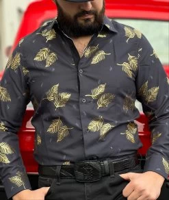 Camisa Vaquera Floreada Para Caballero (Negra)