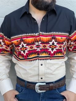 Rock And Roll Aztec Border Snap Long Sleeve Shirt
