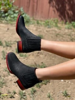 Los Altos Women Wide Square Square Toe Black Suede Ankle Boot