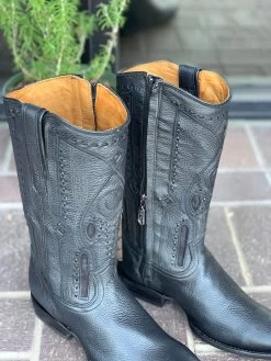 Cuadra Black Deer With Side Zipper Semi Oval Toe Cowboy Boots 10 Cuadra Black Deer With Side Zipper Semi Oval Toe Cowboy Boots -Guadalajara Western Wear IMG 7854