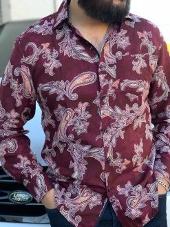 Men's Italian Print Long Sleeve Shirt - B581