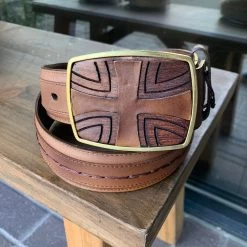 Cuadra Almond Modern Cross Leather Belt
