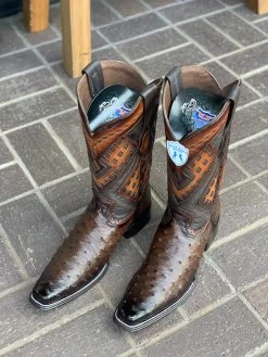 Wild West Faded Brown Ostrich European Square Toe Cowboy Boots -Guadalajara Western Wear IMG 9756