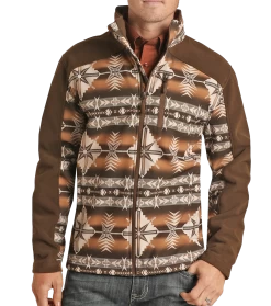 Panhandle Dark Brown Men's Aztec Printed Soft-shell Jacket -Guadalajara Western Wear PRMO92RZY6 22 50899