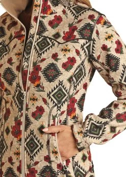Women's Natural Aztec Floral Soft-Shell Jacket- Rock&Roll Denim -Guadalajara Western Wear PRWO92RZY1 BZ 97610