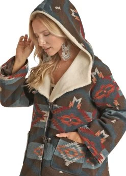 Women's Aztec Wool Jacquard Cape Coat- Rock&Roll Denim -Guadalajara Western Wear PRWO92RZZ0 BZ 99684