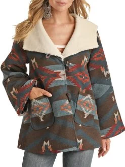 Women's Aztec Wool Jacquard Cape Coat- Rock&Roll Denim -Guadalajara Western Wear PRWO92RZZ0Z 98452