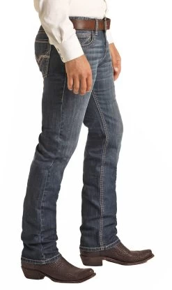 Slim Fit Stretch Tan Double V Pocket Straight Bootcut Jeans - Rock&Roll Denim -Guadalajara Western Wear RRMD1RRZSF AZ 23865