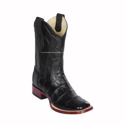 Los Altos Black Aligator Hornback Wide Square Toe Cowboy Boots