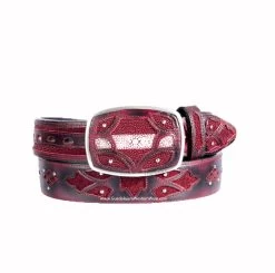 King Exotic Faded Burgundy Stingray Modern Western Leather Belt