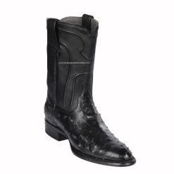 Los Altos Black Ostrich Roper Cowboy Boots