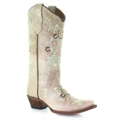 Circle G By Corral Women's Sand & Flower Embroidery Snip Toe Boot -Guadalajara Western Wear shopping 25